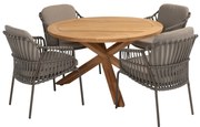 Prado Capalbio dining tuinset 130xH75 cm rond 5 delig teak terre 4 Seasons Outdoor
