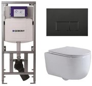 QeramiQ Dely Swirl Toiletset - 36.3x51.7cm - Geberit UP320 Burda inbouwreservoir - slim zitting - mat zwarte metalen bedieningsplaat - rechthoekige knoppen - wit glans 0701131/SW706193/SW1000766/SW1026256