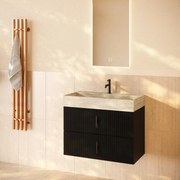 Muebles Murcia badmeubel ribbelfront 80cm zwart mat met White Travertin wastafel met kraangat