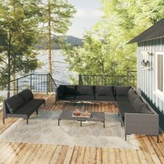 vidaXL 10-delige Loungeset met kussens poly rattan donkergrijs