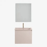 Macrae Houten Badkamermeubelset Met Geïntegreerde Wastafel Beige – Linnen & Rechthoekige Led En Anticondens 60x70 Cm Tamsin - Sklum