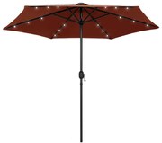 vidaXL Parasol met LED-verlichting en aluminium paal 270 cm terracotta