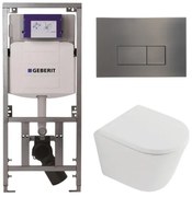 QeramiQ Dely Toiletset - 36.3x51.7cm - diepspoel - rimless - Geberit UP320 inbouwreservoir - softclose toilet zitting 35 mm - gunmetal bedieningsplaat - rechthoekige knoppen - mat wit SW1026254/SW1000767/0701131/SW706199