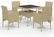 vidaXL 5-delige Tuinset poly rattan en glas beige