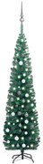 vidaXL Kunstkerstboom met LED's en kerstballen smal 210 cm groen