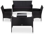 vidaXL 5-delige Loungeset met kussens poly rattan zwart