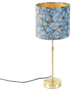 Stoffen Tafellamp goud/messing met velours kap vlinders 25 cm - Parte Klassiek / Antiek E27 cilinder / rond rond Binnenverlichting Lamp