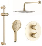 Saniclear Brass inbouwregendouche rond met 20cm hoofddouche, wandarm, 2 standen handdouche en glijstang geborsteld messing - mat goud