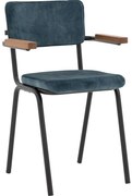 Goossens Eetkamerstoel Chaplin blauw velvet stof met armleuning, urban industrieel