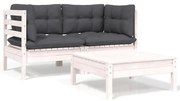 vidaXL 3-delige Loungeset met kussens massief grenenhout wit