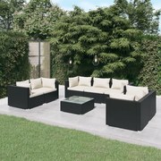 vidaXL 8-delige Loungeset met kussens poly rattan zwart