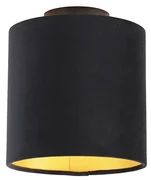 Stoffen Plafondlamp met velours kap zwart met goud 20 cm - Combi zwart Klassiek / Antiek E27 rond Binnenverlichting Lamp