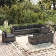 vidaXL 8-delige Loungeset met kussens poly rattan grijs