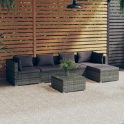 vidaXL 6-delige Loungeset met kussens poly rattan grijs