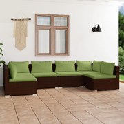 vidaXL 6-delige Loungeset met kussens poly rattan bruin