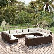 vidaXL 14-delige Loungeset met kussens poly rattan bruin