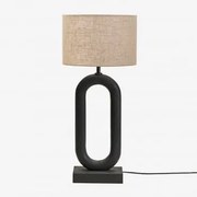 Tiberia Mangohouten Tafellamp Gewoon Zwart & Licht Zandbruin Ø30 Cm - ↑20 Cm Arlina - Sklum