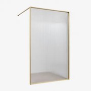 Vaste Douchewand Met 5 Mm Gehard Glas En Trafalgar Aluminium Geborsteld Goud & Transparant Gegolfd & 80 X 195 Cm - Sklum