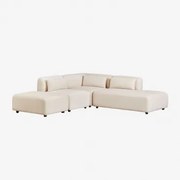 3-delige Modulaire Hoekbank Met Rechter Chaise Longue En Poef Fogler Linnen Fluweel Linnenbeige - Sklum