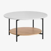 Ronde Salontafel In Staal En Hout (ø80 Cm) Paliseda Steen Wit - Sklum