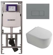 QeramiQ Dely Swirl Toiletset - 36.3x51.7cm - Geberit UP320 Burda inbouwreservoir - 35mm zitting - bedieningsplaat licht grijs - rechthoekige knoppen - wit glans 0701131/SW1102375/SW1000767/SW1026256