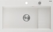 Mexen Omar granit gootsteen 1-komerig 800 x 480 mm, wit, sifon chroom - 6520801005-20