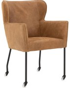 Goossens Excellent Eetkamerstoel Leogang donkerbruin leer met armleuning en met wielen, elegant chic