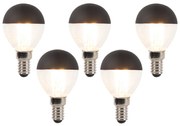 Set van 5 E14 dimbare LED filamentlamp kopspiegel P45 zwart 300 lm 2700K