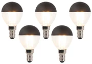 Set van 5 E14 dimbare LED filamentlamp kopspiegel P45 zwart 300 lm 2700K