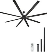 VEVOR 243 cm plafondventilator zonder licht, 6-snelheden afstandsbediening, 8 aluminium bladen, omkeerbare DC-motor, ventilator voor slaapkamer, woonkamer, terras, binnen/buiten, zwart