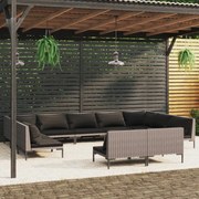 vidaXL 11-delige Loungeset met kussens poly rattan donkergrijs