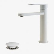 Alameda Wastafelkraanset Van Messing En Orveta Click-clack Wastafelafvoer Van Roestvrij Staal En Messing. Wit & ↑20 Cm & Klep Met Overloop - Sklum