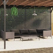 vidaXL 8-delige Loungeset met kussens poly rattan donkergrijs