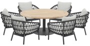 Arezzo Saba low dining tuinset 160xH75 cm rond 7 delig teak rope