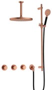 Hotbath Cobber IBS70 inbouwdouche met ronde handdouche, 15cm plafondbuis, 30cm hoofddouche en glijstang geborsteld koper