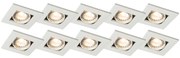 Set van 10 inbouwspots wit verstelbaar - Qure Modern, Design GU10 vierkant Binnenverlichting Lamp