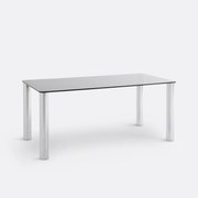 Eettafel, verchroomd Acia en gehard glas, 6 tot 8 couverts, Ramcel