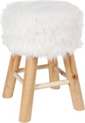 Atmosphera Oslo Bijzet krukje - Wit - D30 x H42 cm - Hout en Fluffy stof