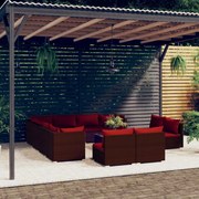 vidaXL 12-delige Loungeset met kussens poly rattan bruin