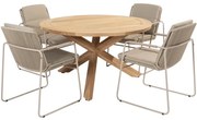 Parma Prado dining tuinset 130 cm rond 5 delig latte teak Taste 4SO