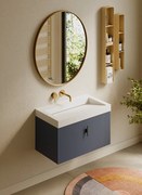 Muebles Calas badmeubel ribbelfront 80cm marine blauw met solid surface wastafel zonder kraangat