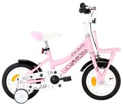 vidaXL Kinderfiets met voordrager 12 inch wit en roze