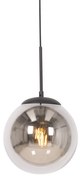 Art Deco hanglamp zwart met smoke glas - Flore Design E27 bol / globe / rond Binnenverlichting Lamp