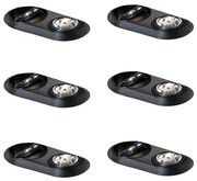 Set van 6 Afgeronde inbouwspot zwart GU10 70mm 2-lichts - Hubs