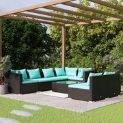 vidaXL 8-delige Loungeset met kussens poly rattan zwart