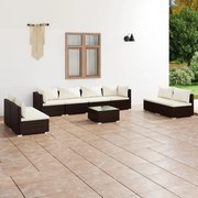 vidaXL 9-delige Loungeset met kussens poly rattan bruin