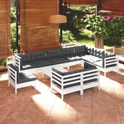 vidaXL 11-delige Loungeset met kussens massief grenenhout wit