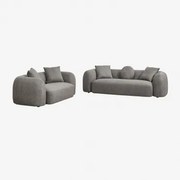 Woonkamerset Met Modulaire 3-zitsbank En 2-zitsbank In Coco Chenille Granietgrijs Dik Chenille - Sklum