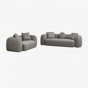 Zitkamer Set Met Modulaire 3-zitsbank En 2-zitsbank In Coco Chenille Granietgrijs Dik Chenille - Sklum