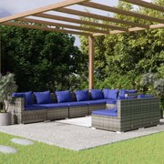 vidaXL 8-delige Loungeset met kussens poly rattan grijs